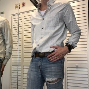 Lucky Brand Blue Striped Slim Fit Button Up Shirt